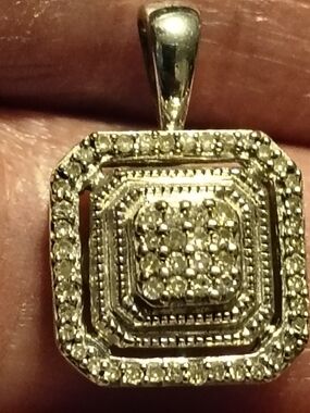 Vintage Signed Sterling Silver Square Diamond Cluster Pendant Signed